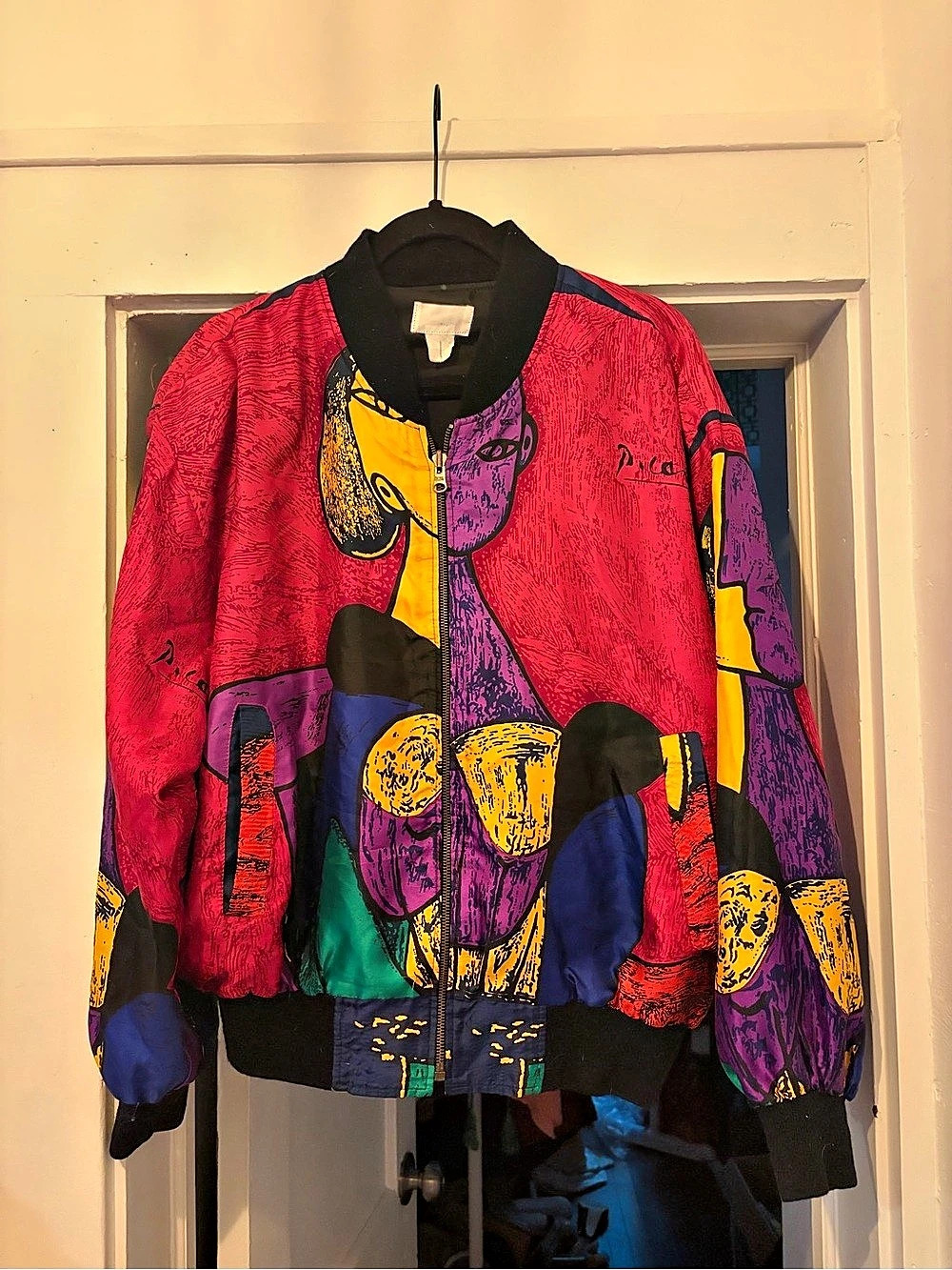 Vintage Rare Picasso Abstract Print Colorful Bomber Jacket, size M